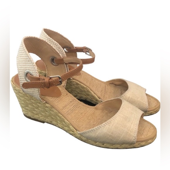 Lucky Brand Kyndra Bohemian Wedge Sandals in Tan w/metallic accents Size 9M/40 - Picture 1 of 16